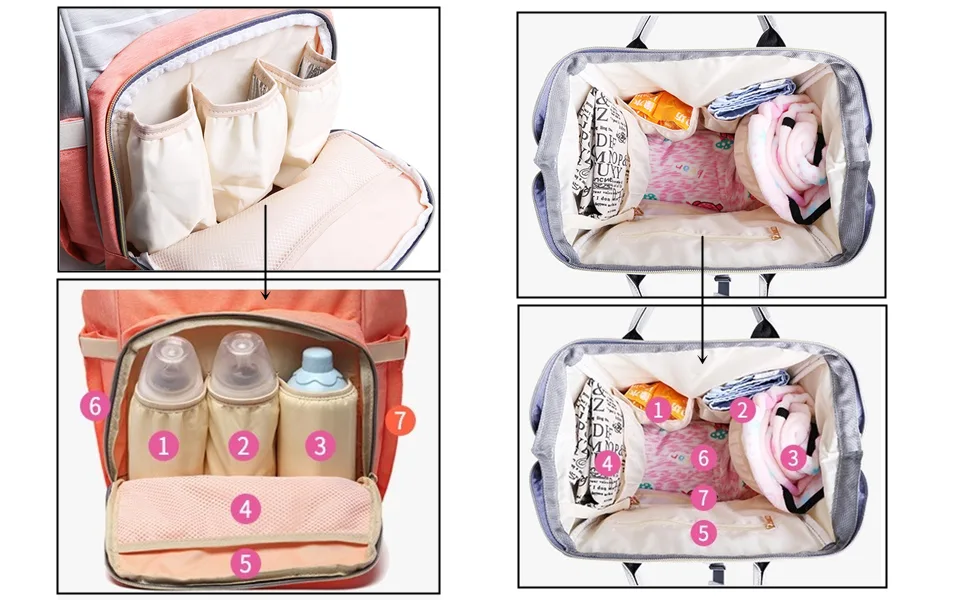 Multi-Function Diaper Bag for Baby Care Travel Backpack Nappy Bags Handbags Large Capacity Purple - Large capacity
