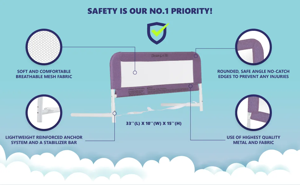 Dream On Me Lightweight Mesh Security Adjustable Bed Rail with Breathable Mesh Fabric in White - bed rail for toddler, bed rail, safety rail