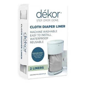 Dekor Cloth Diaper Liner | 2 Count | Gray | Perfect for Cloth Diapers | Just Step  Drop  Done | Quick & Easy to Replace | Fits the Dekor Plus Hands-Free Diaper Pail | Machine Washable - cloth diaper liner