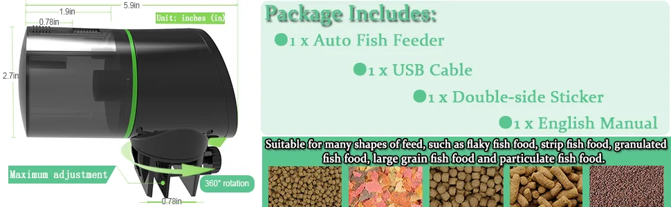 TOPBRY Automatic Fish Feeder,Upgraded Version Digital Auto Fish Turtle Feeder for Aquarium and Fish Tank, USB Rechargeable Timer Fish Feeder Fish Food Dispenser - product information 15