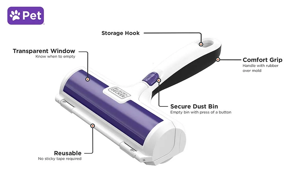BLACK+DECKER Pet Hair Remover, Roller (HMSCT0001) - pet roller