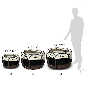 Pet Portable Foldable Playpen, Exercise 8-Panel Kennel Mesh Shade Cover Indoor/Outdoor - 3 size