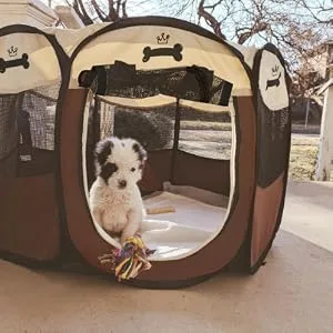 Pet Portable Foldable Playpen, Exercise 8-Panel Kennel Mesh Shade Cover Indoor/Outdoor - A safe and comfortable home