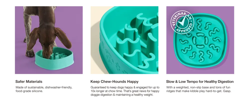 YOMP FunFeeder Slow Feeder Dog Bowl - Slow Feeding Puzzle Bowl Designed for Safe Pet Play, Made from Textured & Non-Toxic Silicone - Yomp FunFeeder Features