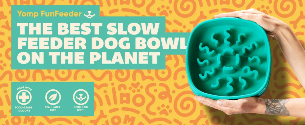 YOMP FunFeeder Slow Feeder Dog Bowl - Slow Feeding Puzzle Bowl Designed for Safe Pet Play, Made from Textured & Non-Toxic Silicone - Yomp FunFeeder Hero