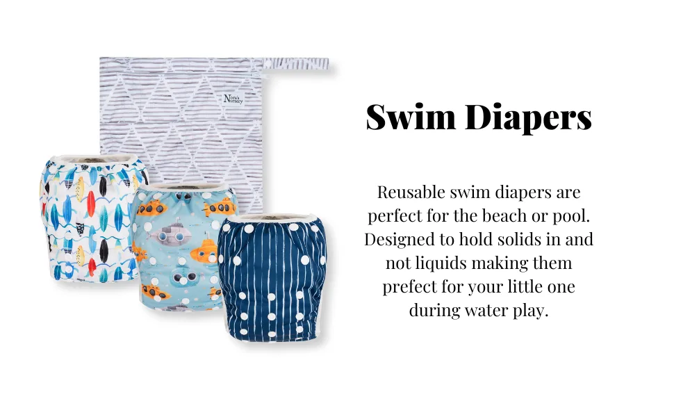 Reusable Swim Diapers and Wet Bag - One Size Fully Adjustable by Nora's Nursery Tropical - Reusable Swim Diapers