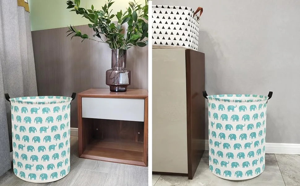 HIYAGON Laundry Baskets, Canvas Fabric Laundry Hamper,Collapsible Clothes Hamper with handles for Home,Office,Bedroom(2 Pack Blue elephant) 2 Pack Blue elephant 2 - product information 15
