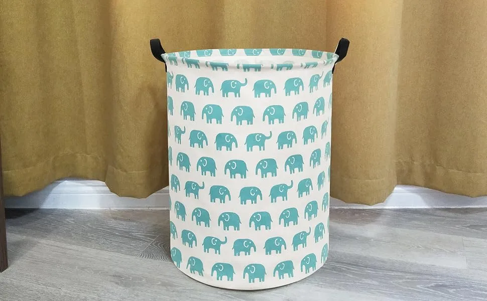 HIYAGON Laundry Baskets, Canvas Fabric Laundry Hamper,Collapsible Clothes Hamper with handles for Home,Office,Bedroom(2 Pack Blue elephant) 2 Pack Blue elephant 2 - product information 16