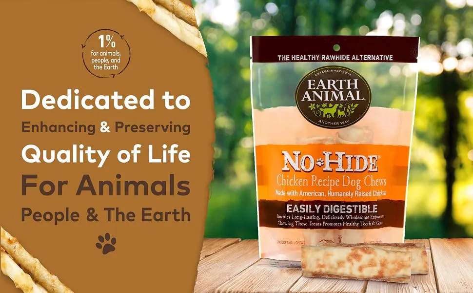 Earth Animal No-Hide Flavorful Small Natural Rawhide Alternative Dog Chews Chicken 2 Count (Pack of 3) - Dedicated