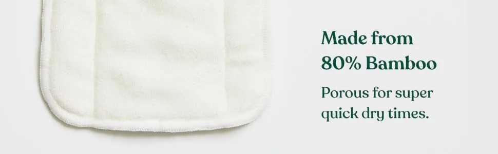 Naturally Natures 4 Layer Cloth Diaper Inserts with Gussetts Bamboo Reusable Liners for Cloth Diapers (Pack of 12) - made from 80 percent bamboo, porous for super quick dry times