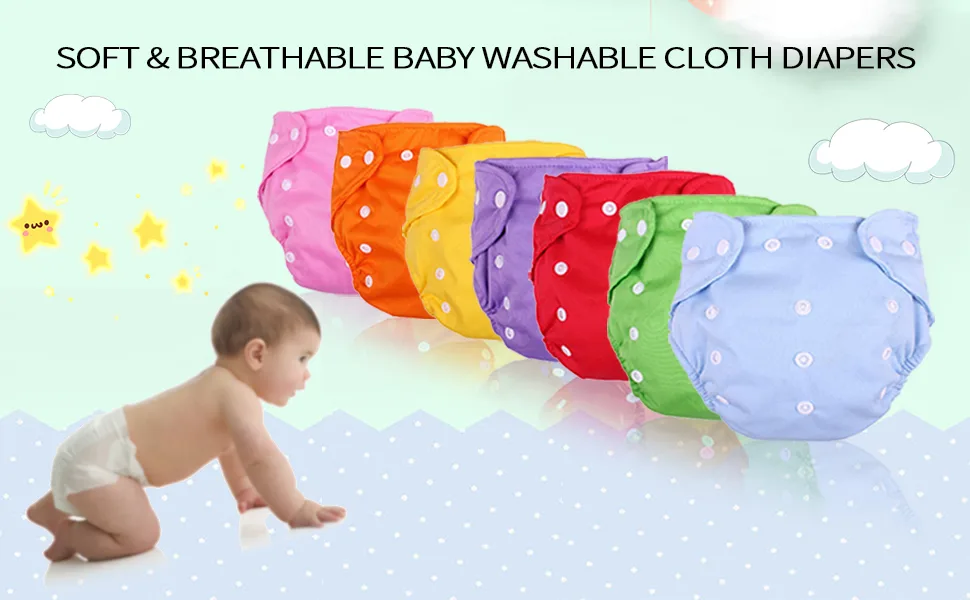 Baby Washable Reusable Cloth Diapers 7 Pcs Diapers+7 Pcs Inserts+bag - product information 1