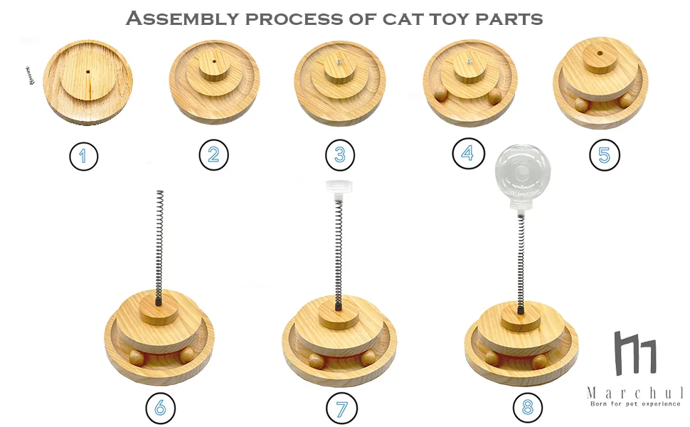 Marchul Cat Toy Ball Roller, Wooden Track Balls Turntable with Treat Ball, Intelligence Interactive Kitten Toy Cat Supplies Single Cat Roller - assembly process