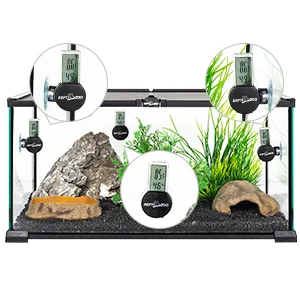 REPTI ZOO 2 Pack Reptile Terrarium Thermometer Hygrometer Digital Display Pet Rearing Box Reptiles Tank Thermometer Hygrometer with Suction Cup - MOUNTING