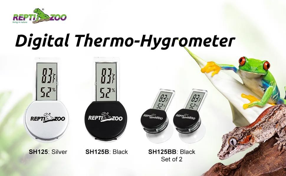 REPTI ZOO 2 Pack Reptile Terrarium Thermometer Hygrometer Digital Display Pet Rearing Box Reptiles Tank Thermometer Hygrometer with Suction Cup - SH125