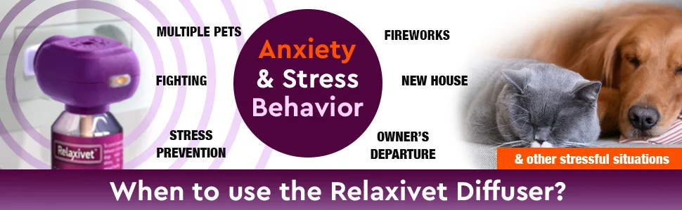 Relaxivet Cat Calming Diffuser Refill & Pet Anti Anxiety Products - Feline Calm Pheromones & Cats Stress Relief Comfort Help with Pee, New Zone, Aggression, Fighting with Dogs & Other Behavior (2 Refill (Diffuser not Include) - pheromone calming diffuser for dogs and cats anxiety relief