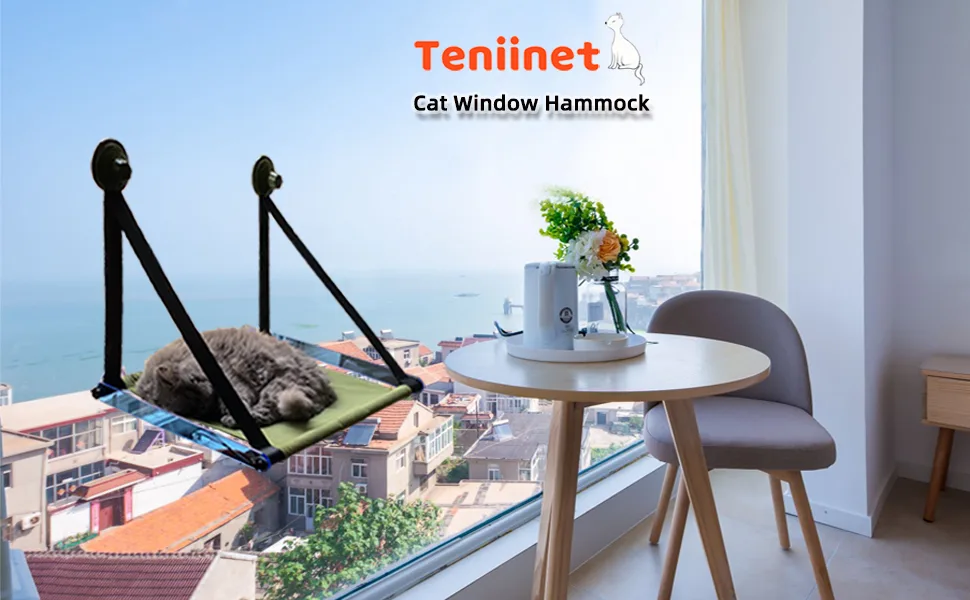 Foldable Cat Hammock Withstand Large Cats Over 60 lbs | Indoor Cat Window Perch with 3.3in Sturdy Suction Cups - A cat hammock that allows cats to sunbathe at 360 degrees