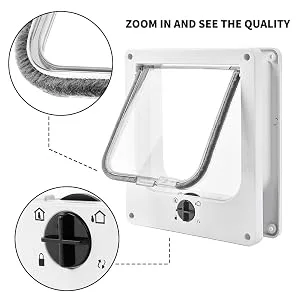 4-Way Locking Cat Door White Large - High Quality