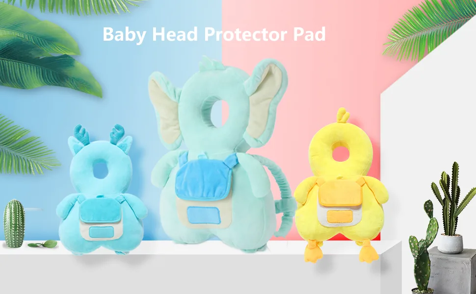 Head Safety Protector Pad for Baby Toddler Walker,Infant Talking Head Protection Backpack Cushion (Light Blue Elephant) - baby head protection