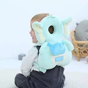 Head Safety Protector Pad for Baby Toddler Walker,Infant Talking Head Protection Backpack Cushion (Light Blue Elephant) - toddler head protector