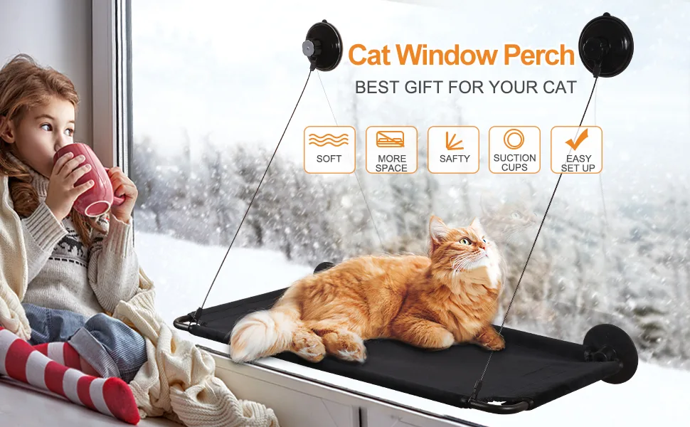 Cat Window Hammock, Cat Window Perch, Cat Hammock Window Cat Shelf, Cat Window Bed Window Hammock Cat Bed Window, Window Cat Hammock Bed for Large Cats, Cat Window Perch with Upgraded Suction Cups Black - cat window perch