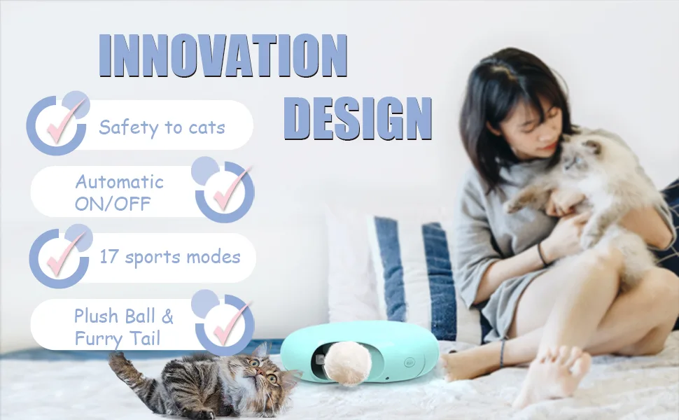Migipaws Cat Toys Interactive Fluffy Ball Squeak Hide and Seek in a Mice Hole Smart Kitten Teaser Automatic Timer On Off Fur Tail Refill - picture 2