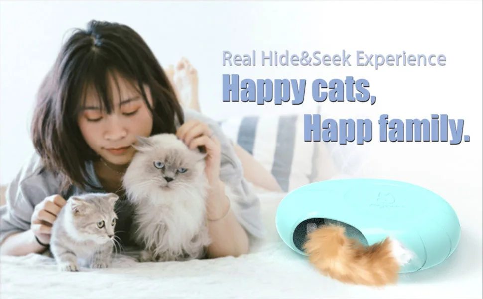 Migipaws Cat Toys Interactive Fluffy Ball Squeak Hide and Seek in a Mice Hole Smart Kitten Teaser Automatic Timer On Off Fur Tail Refill - PICTURE HAILUO