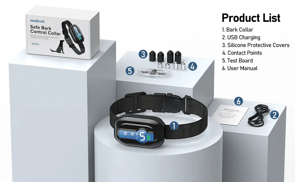 Dog Bark Collar, HenBrook Anti Barking Collar with 5 Adjustable Sensitivity and Intensity Beep Vibration and Optional Shock Function, Rechargeable Smart Bark Collar for Small, Medium & Large Dogs black - bark collar