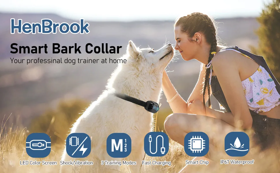 Dog Bark Collar, HenBrook Anti Barking Collar with 5 Adjustable Sensitivity and Intensity Beep Vibration and Optional Shock Function, Rechargeable Smart Bark Collar for Small, Medium & Large Dogs black - bark collar