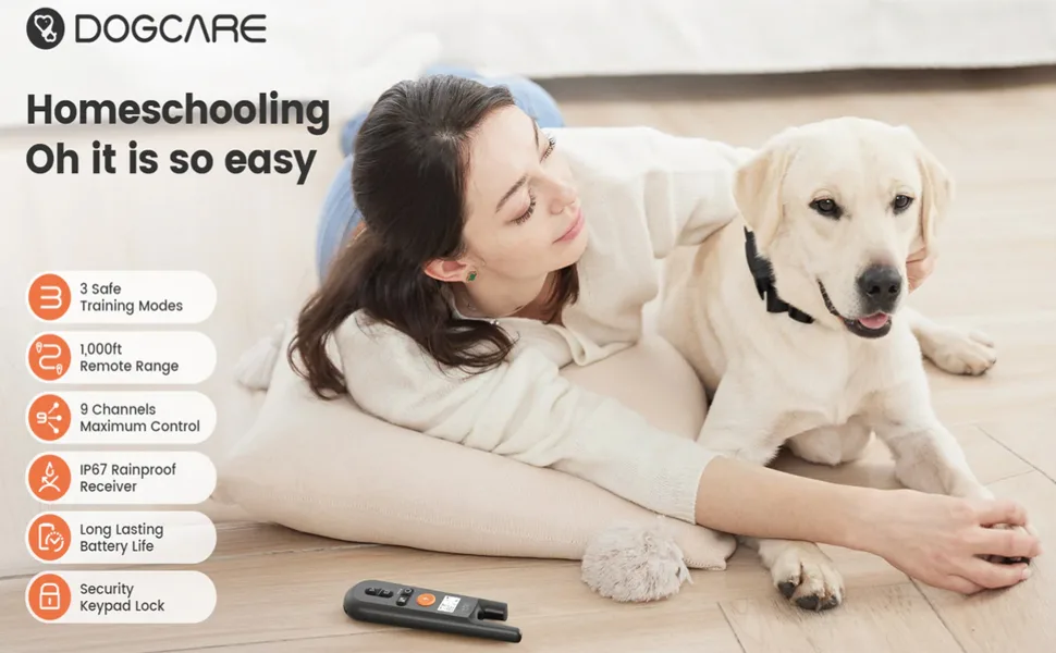 DOG CARE Dog Training Collar for Large Medium Dogs - Dog Shock Collar with Remote, Dog Training Collar with Beep, Vibration, Static Modes, Keypad Lock, 0-99 Adjustable Shock Levels, Long Remote Range Black - dog training collar