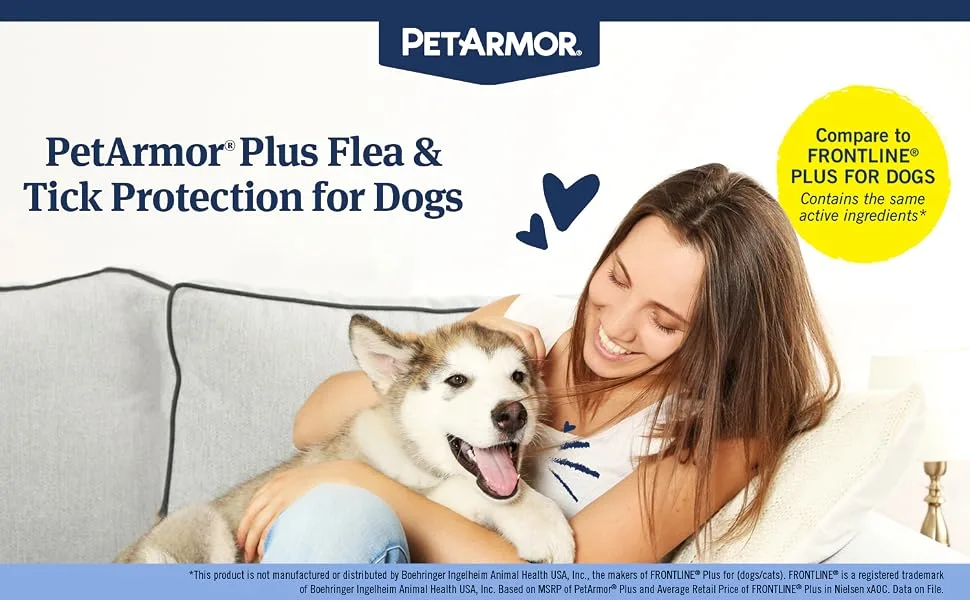 PetArmor Plus Flea & Tick Prevention for Dogs, Waterproof Topical, Kills Fleas, Flea Eggs, Flea Larvae, Ticks, and Chewing Lice, Fast Acting & Long Lasting, Compare to Leading Brand, Various Sizes 5-22 lbs 3 count - PetArmor, Vet Quality flea and tick Protection for Dogs