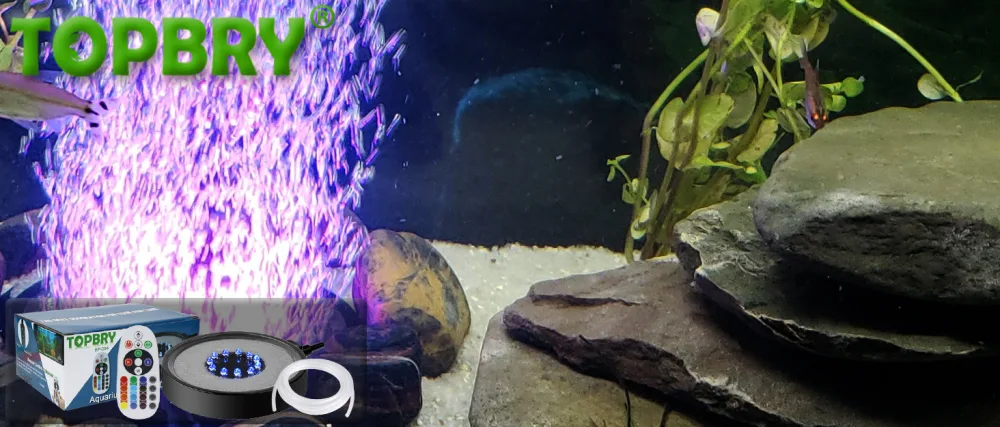 Aquarium Bubble LED Lights RGBW, TOPBRY Remote Controlled Air Stone Disk, with 16 Color Changing, 4 Lighting Effects for Fish Tank Decorations - Aquarium Lights