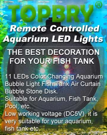 Aquarium Bubble LED Lights RGBW, TOPBRY Remote Controlled Air Stone Disk, with 16 Color Changing, 4 Lighting Effects for Fish Tank Decorations - Aquarium Lights