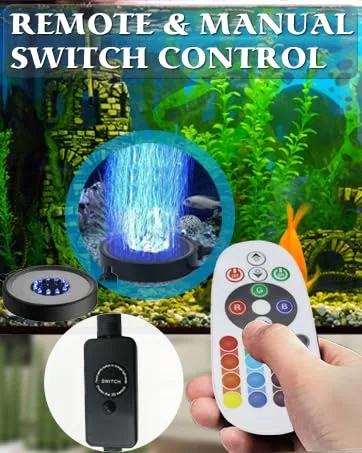 Aquarium Bubble LED Lights RGBW, TOPBRY Remote Controlled Air Stone Disk, with 16 Color Changing, 4 Lighting Effects for Fish Tank Decorations - Aquarium Lights