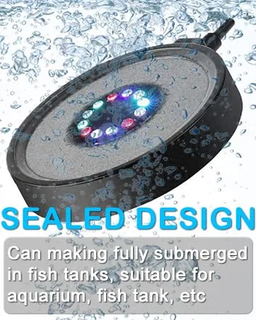 Aquarium Bubble LED Lights RGBW, TOPBRY Remote Controlled Air Stone Disk, with 16 Color Changing, 4 Lighting Effects for Fish Tank Decorations - Aquarium Lights