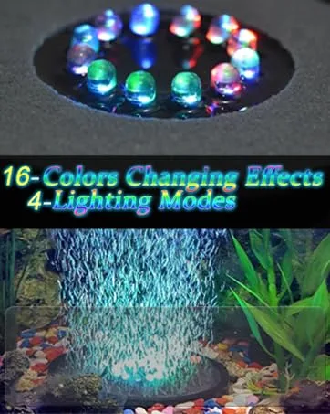 Aquarium Bubble LED Lights RGBW, TOPBRY Remote Controlled Air Stone Disk, with 16 Color Changing, 4 Lighting Effects for Fish Tank Decorations - Aquarium Lights