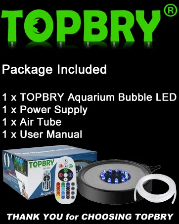 Aquarium Bubble LED Lights RGBW, TOPBRY Remote Controlled Air Stone Disk, with 16 Color Changing, 4 Lighting Effects for Fish Tank Decorations - Aquarium Lights