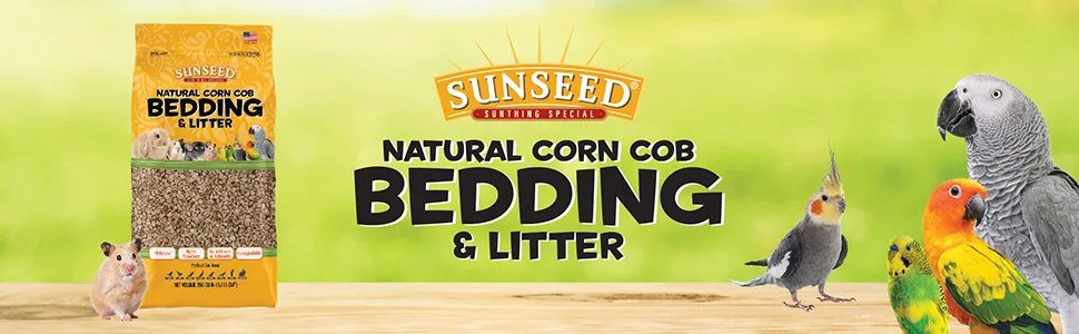 Sunseed Natural Corn Cob Bedding & Litter for Pet Birds and Small Animals  Made in USA  350 Cubic Inches - Corn cob