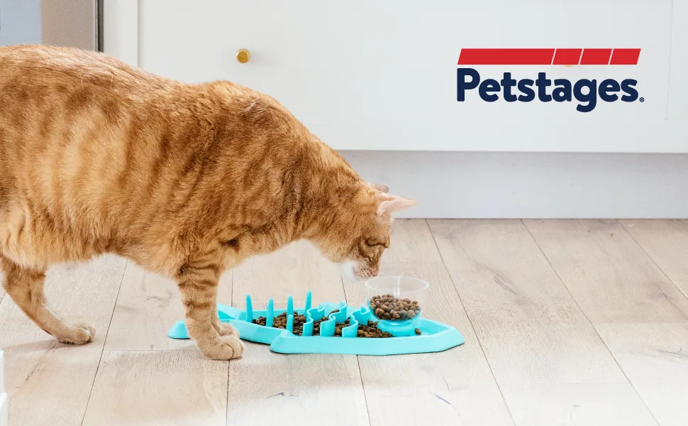 Petstages Hunt N' Snack Mat - Interactive Slow Feeder Cat Game - cat exploring slow feeder maze