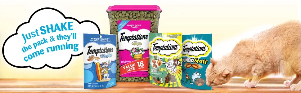 TEMPTATIONS MixUps and Classics Variety Packs, Multiple Flavors Feline Favorites 3 Ounce (Pack of 6) - temptations