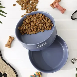 Bone Dry Ceramic Pet Collection Dinner, Drinks & Dessert Set, Treat Canister Black Small, 4.25x2" - Bone Dry Dinner, Drinks, and Dessert Pet Bowl and Canister Collection, Set of 2 bowls in French Blue
