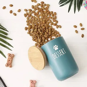 Bone Dry Ceramic Pet Collection Dinner, Drinks & Dessert Set, Treat Canister Black Small, 4.25x2" - Bone Dry Dinner, Drinks, Dessert Pet Bowl and Canister Collection, Teal Canister filled with treats.