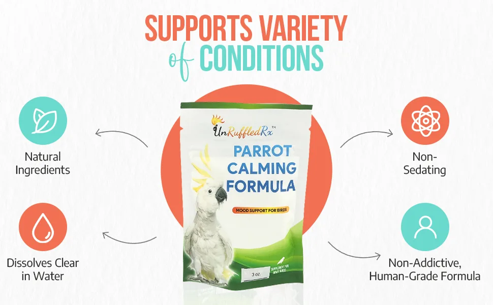 UnRuffledRx Parrot Calming Formula Dietary Supplement for Birds 3 oz. (224 Servings) - Unruffed