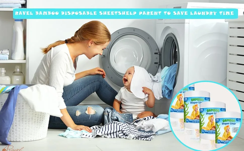 Ravel Bamboo Unscented Diaper Liners - 100% Bamboo Disposable Cloth Diaper Inserts, Gently and Soft Biodegradable, Chlorine & Dye and Fragrance Free- 100 Sheets Per Roll, (4PK) 400 - (4 Roll, Bamboo) - diaper sheets