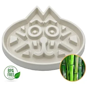Slow Feeder Cat Bowl - Veterinarian Designed - Enrichment and Activity for Cats - Large Size - Cat Puzzle Feeder Purple - white bamboo feeder