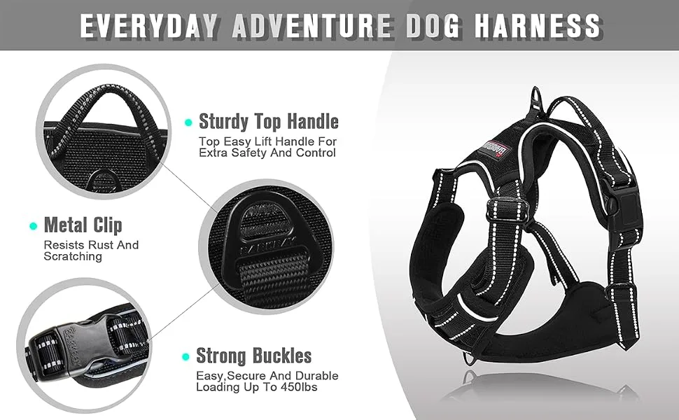 BARKBAY No Pull Dog Harness Front Clip Heavy Duty Reflective Easy Control Handle for Large Dog Walking Large(Chest:27-32") Black - gentle leader harness reflective vest shepards hooks for outdoor dog seat belt