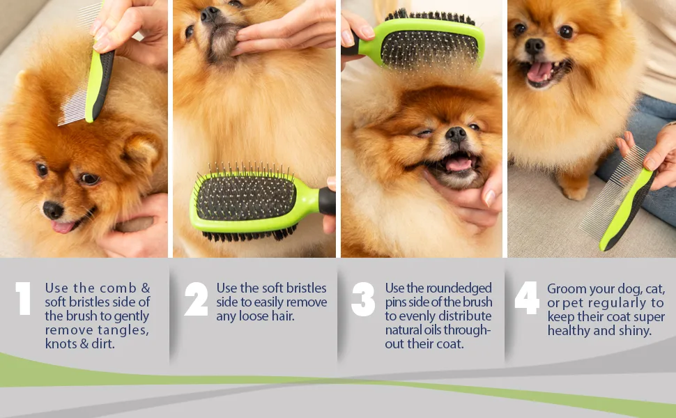 Rexipets Dog & Cat Brush & Comb Pet Grooming Set - Double Side (Small) - Ultimate Deshedding Tool - Lice And Flea Removing - Perfect Groomer's Tools - Strong Grip And Soft Bristles - dog comb cat comb dog brush