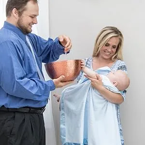 Custom Catch Personalized Baptism Baby Blanket Gift - Boy or Girl Christening - Name and Date (2 Text Lines) - Baby wrapped in baptism and christening blanket with mom
