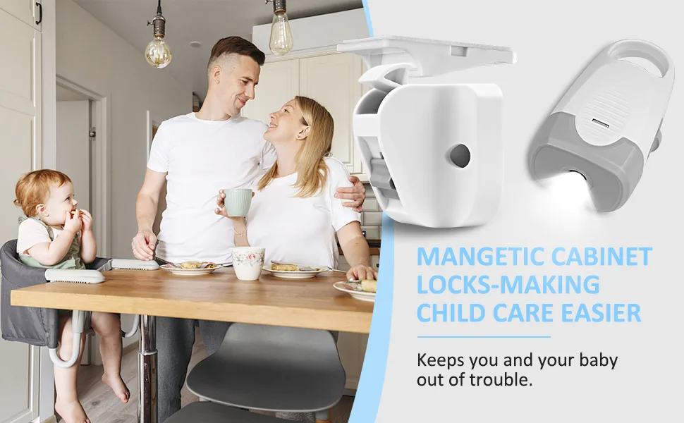 Child Magnetic Cabinet Locks (10 Locks and 2 Keys) -Baby Proofing Cabinet Latch Locks with Lighting Function, Fit Most Cabinets and Drawers - cabient lock