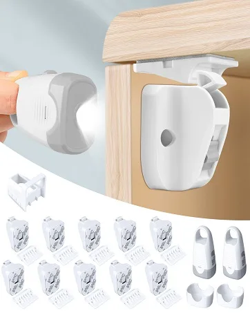 Child Magnetic Cabinet Locks (10 Locks and 2 Keys) -Baby Proofing Cabinet Latch Locks with Lighting Function, Fit Most Cabinets and Drawers - cabinet lock