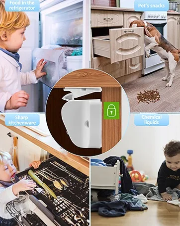 Child Magnetic Cabinet Locks (10 Locks and 2 Keys) -Baby Proofing Cabinet Latch Locks with Lighting Function, Fit Most Cabinets and Drawers - cabinet lock